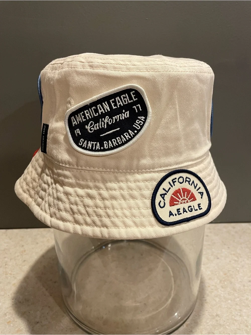 AMERICAN EAGLE Patched Bucket Hat Beach Resort Vacation Coastal Unisex S/M